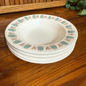 Metlox Poppytrail Navajo Rimmed Fruit Dessert Set of 4 Tan Teal MCM Excellent